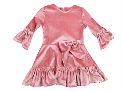 Pudra Kız Çocuk-Bebek Kadife Kız Elbise
