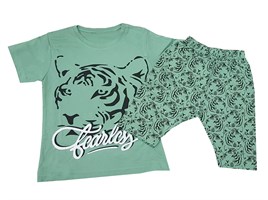 Feyzamavm Aslanlı Kısa Kollu Şortlu Yeşil Erkek Çocuk Pijama Takımı