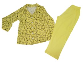 Fuar Önden Düğmeli Kız Çocuk Sarı Tavşanlı Suprem Pijama Takımı