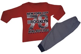 Kırmızı Erkek Çocuk New York CityBaskılı Uzun Kollu Pijama Takımı