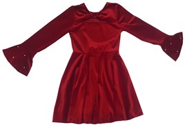 Kırmızı İncili Kadife Kız Çocuk Elbise