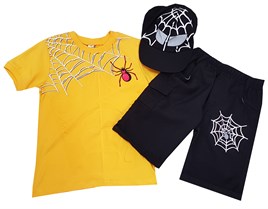 Sarı - Siyah Erkek Örümcek Adam Baskılı Şapkalı Çocuk Takım