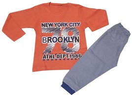 Turuncu Erkek Çocuk New York CityBaskılı Uzun Kollu Pijama Takımı